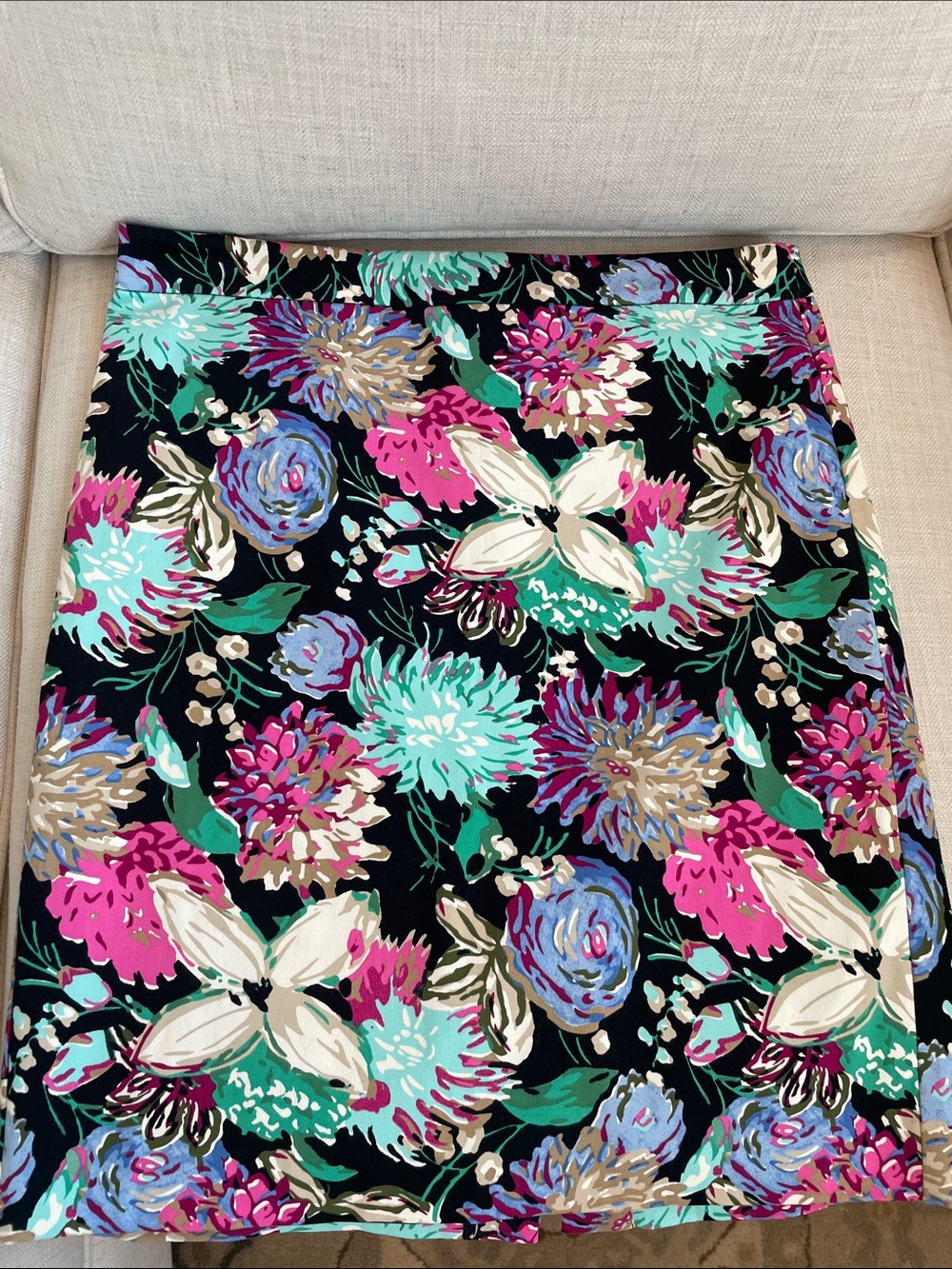 J. Crew Black A-Line Skirt with Teal, Pink & Purple Floral Print